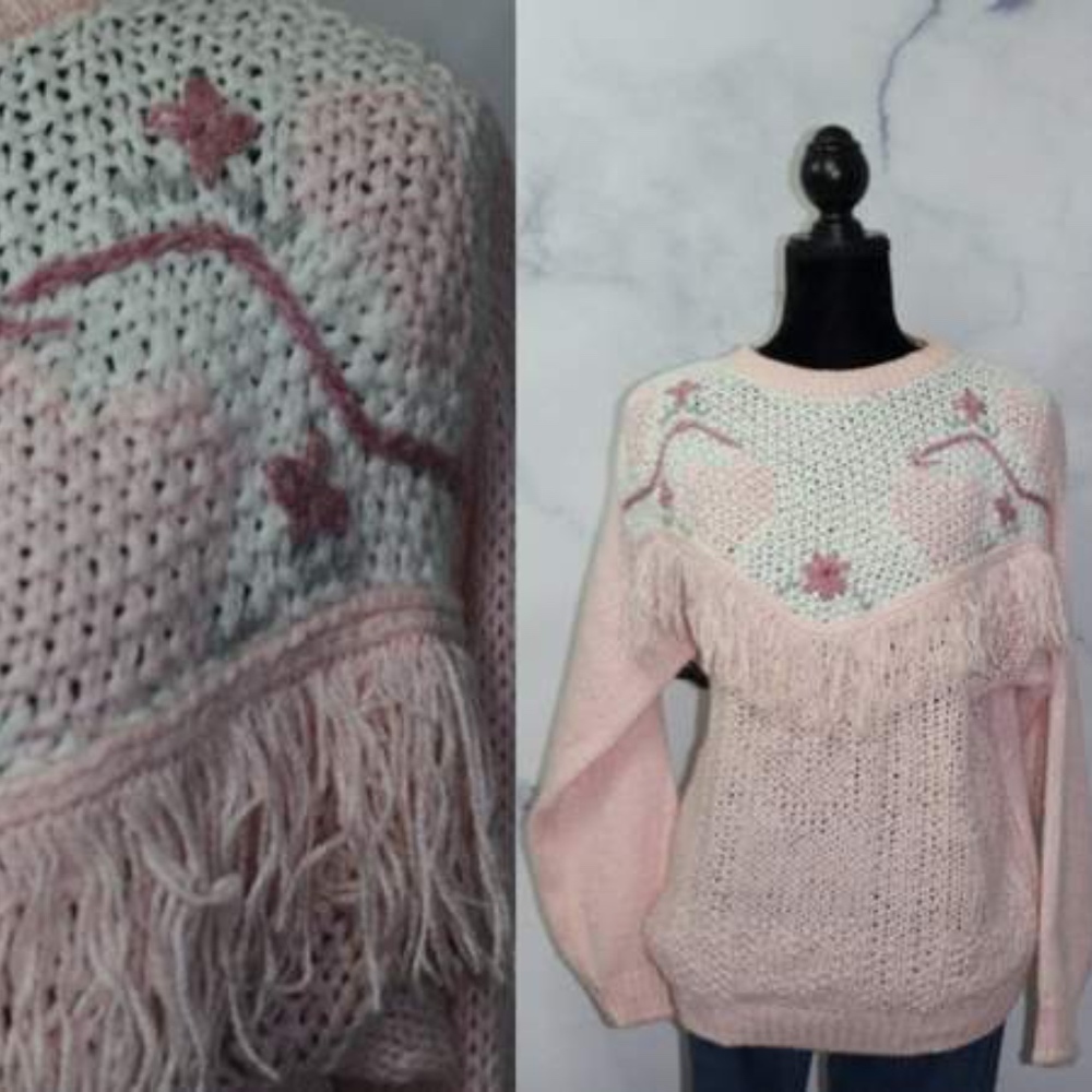 Rafferty Pink Sweater with Fringes (M)